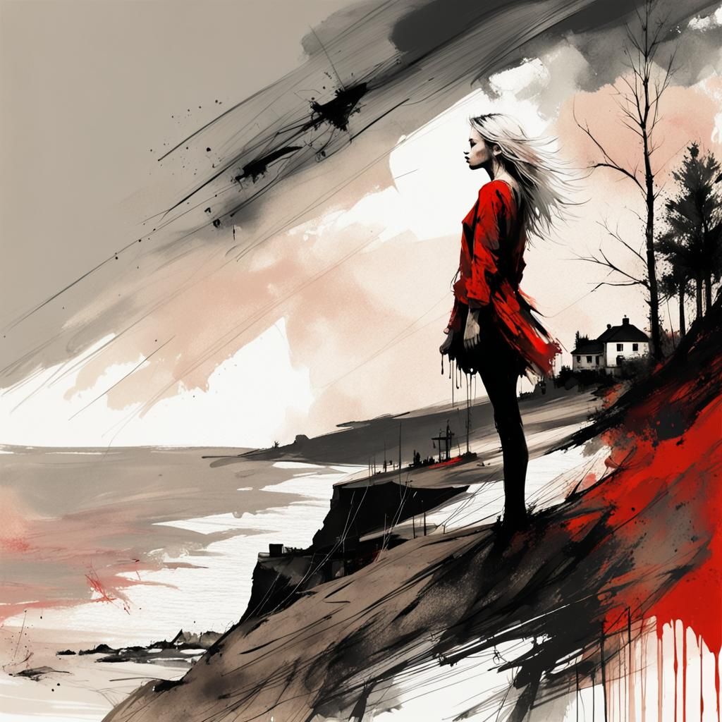 Baltic Sea Cliffside House: Pastel Ink Masterpiece