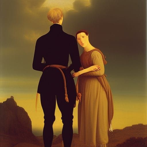 Don Quixote and Dulcinea Portrait as Oil Painting