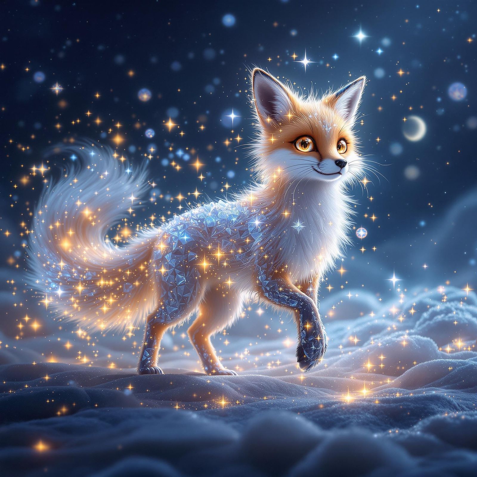 Ethereal Fox in Vibrant Celestial Landscape