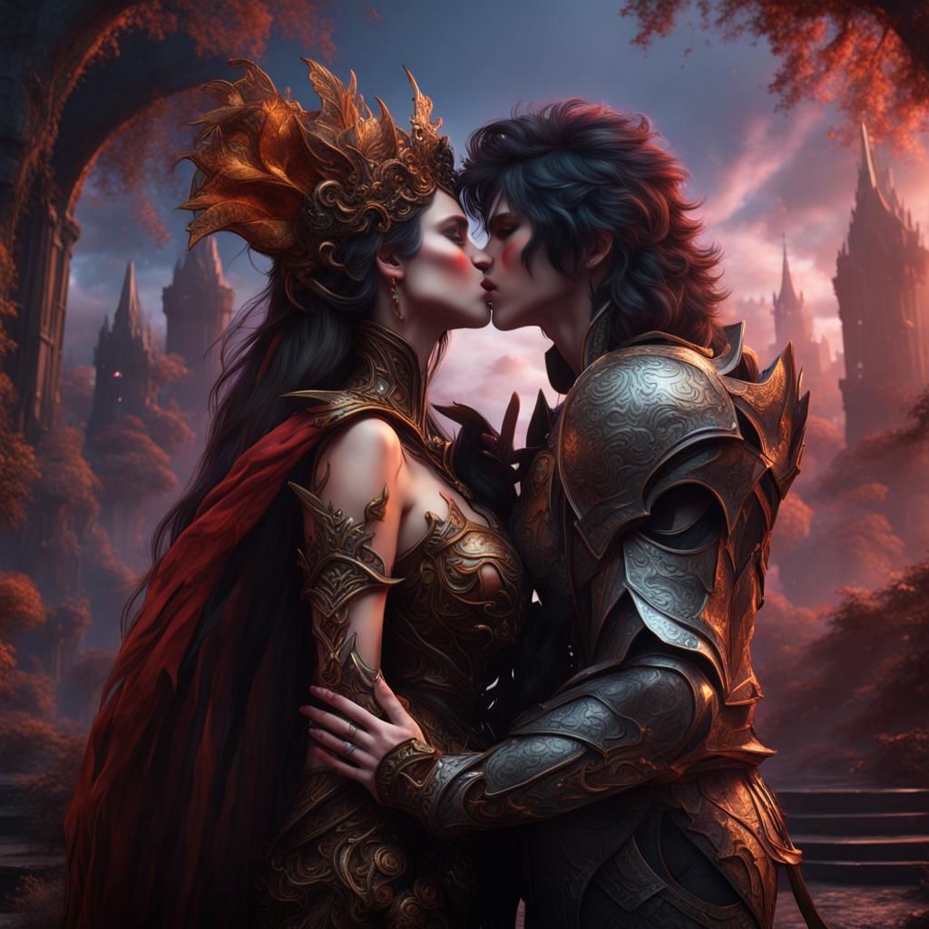 Detailed Fantasy Kiss: Matte Painting in Deep Color
