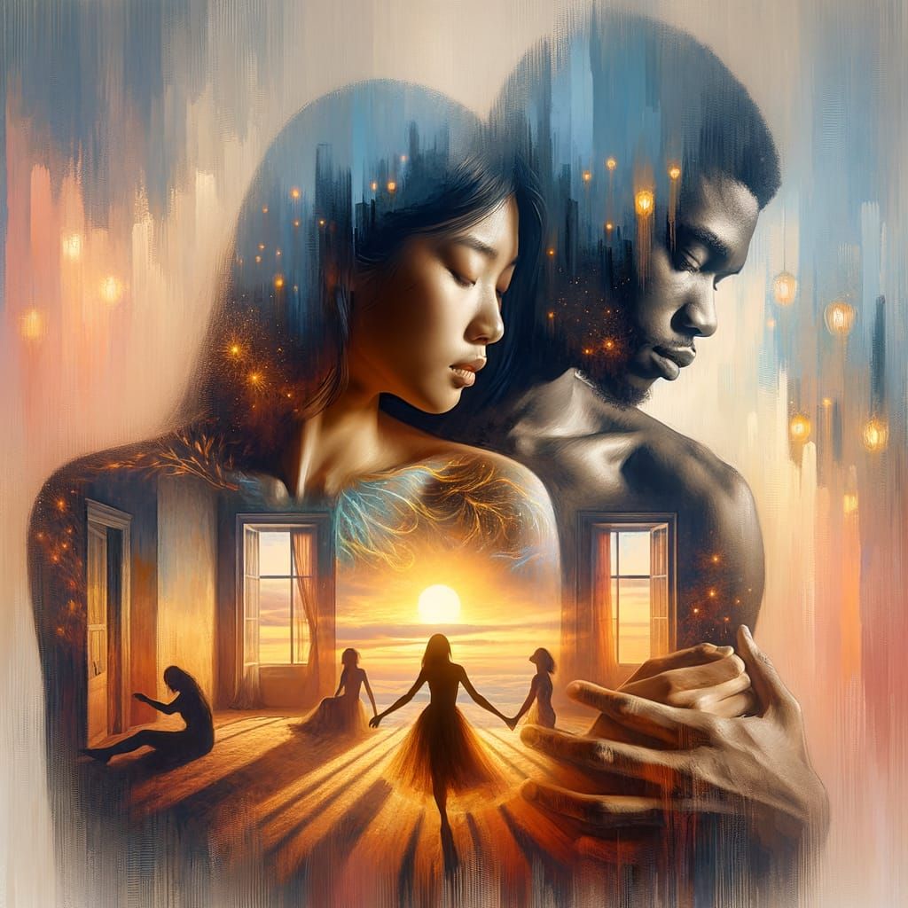 A Melancholic Reflection in Double Exposure Oil Painting