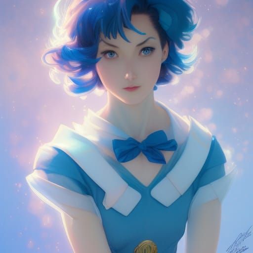 Hyperdetailed Portrait of Sailor Mercury in Art Nouveau Styl...