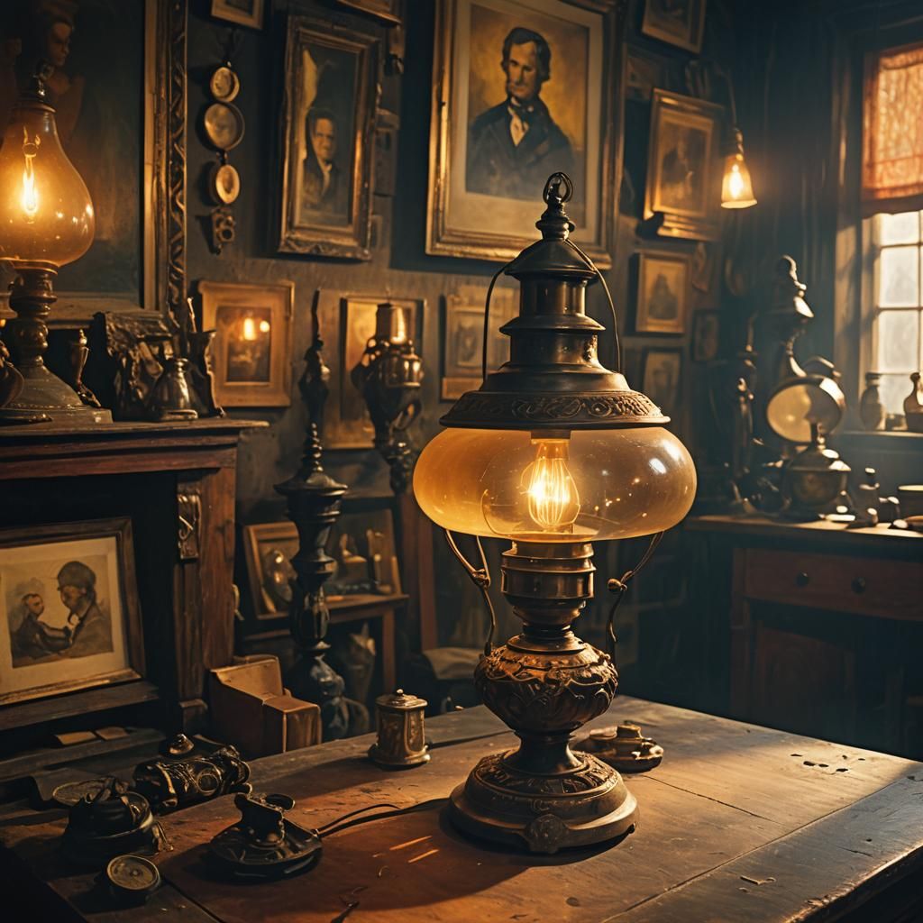 Antique Shop Lamp in Vibrant Oil Painting Style