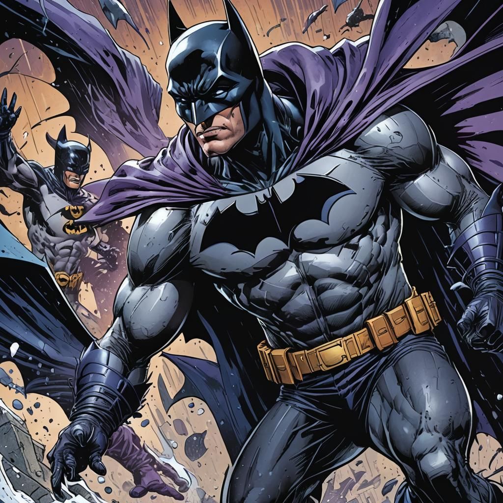 Batman Punching Penguin in Comic Book Style
