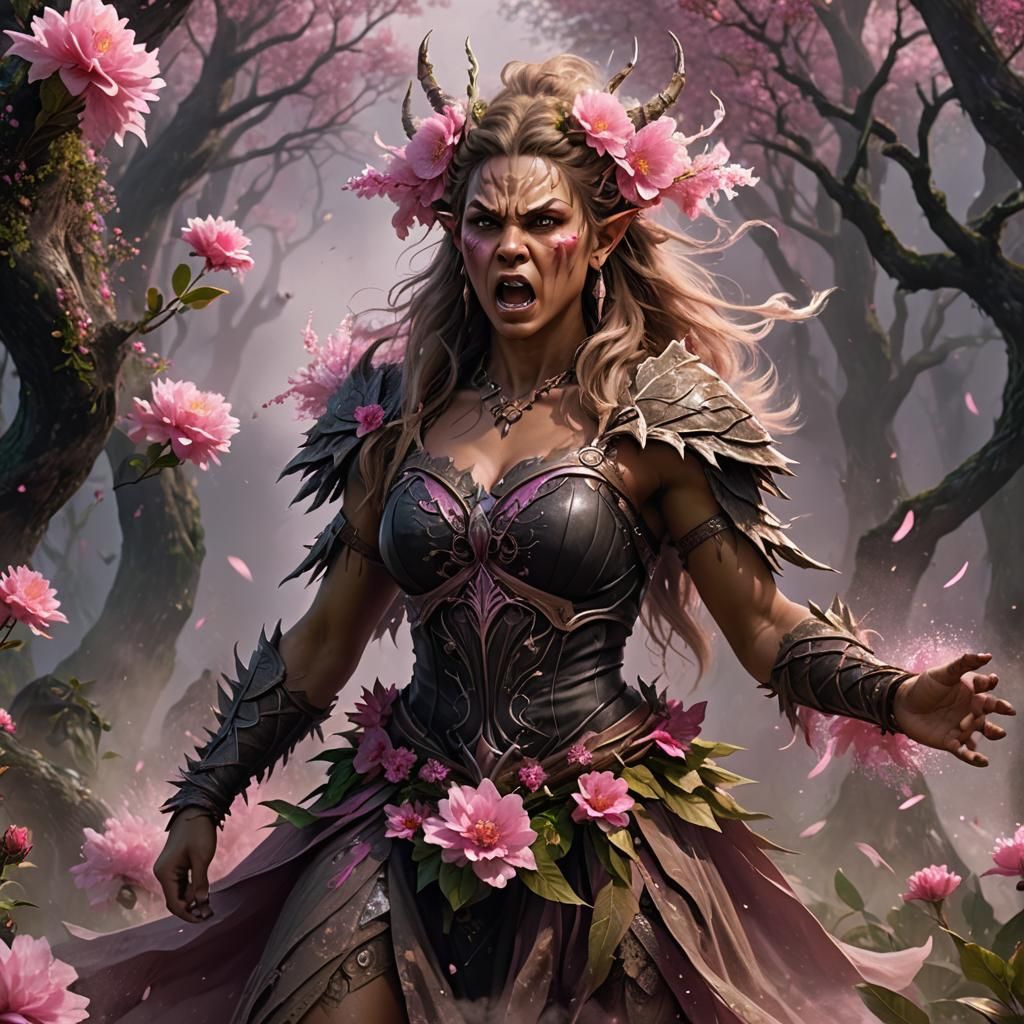 Angry Half-Orc Druid in Dark Fantasy Style