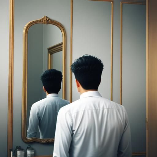 Surreal Man and Mirror Reflection