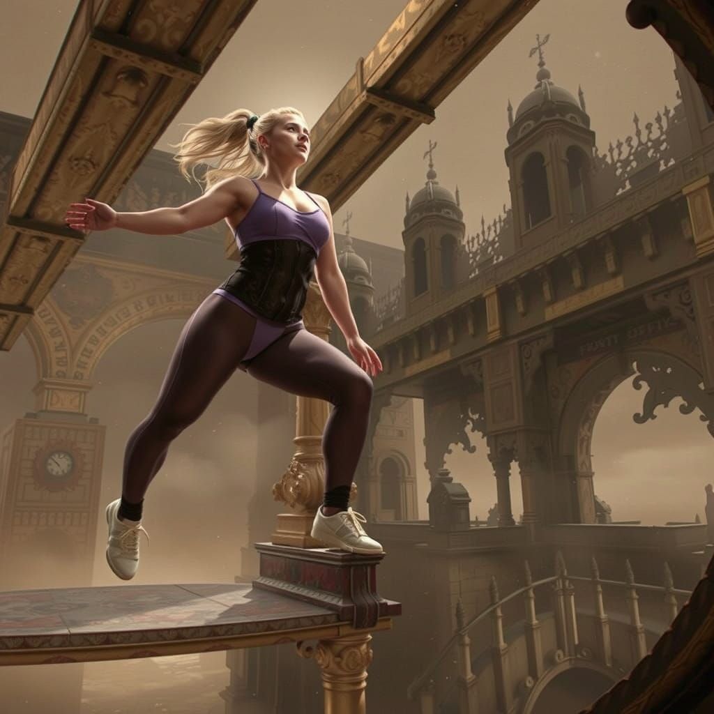 Woman Exercising in Mid-Air, Epic Cinematic Digital Art