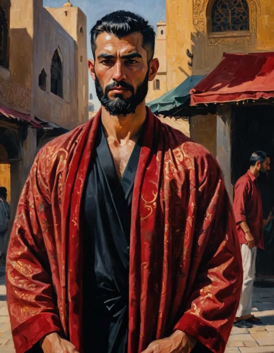 Elegant Man in Velvet Robe, Impressionist Style