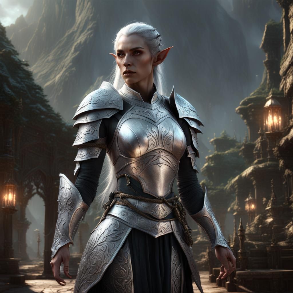 Silver-Haired Elf in Silver Armor