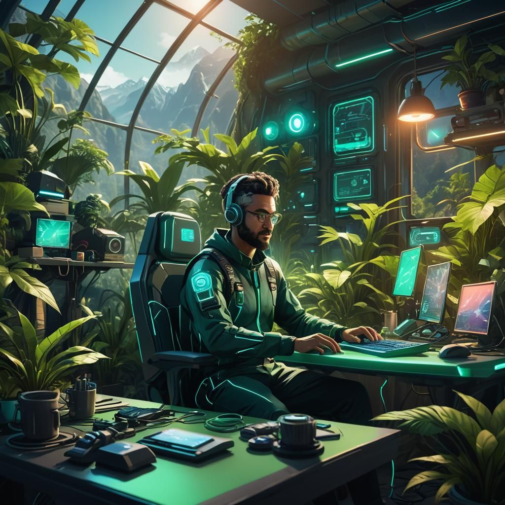 Solarpunk Tech Therapist in Lush Retreat