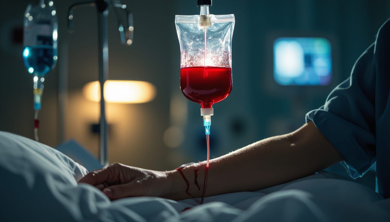 Cinematic Arm Blood Transfusion in Hospital