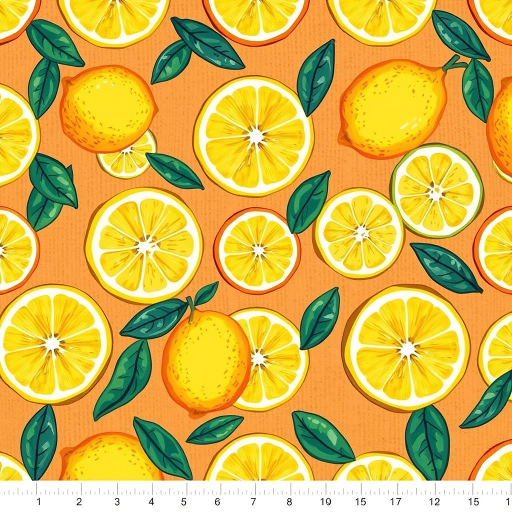 Vibrant Lemon Pattern in Whimsical Hand-Drawn Style