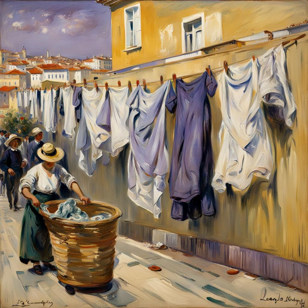Lisbon Laundry in Lavender Lights, Impressionist Style