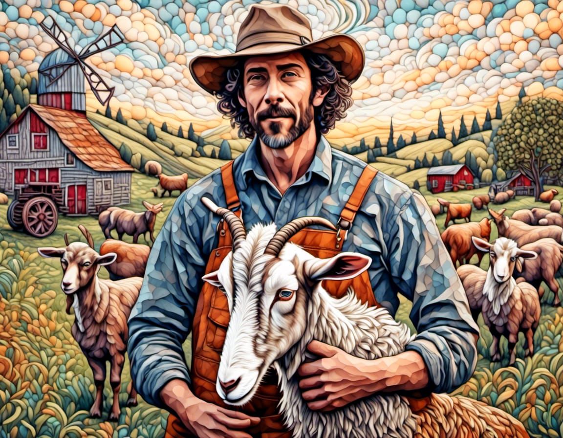 Anthro Goat Farmer in Zentangle Fantasy Farm