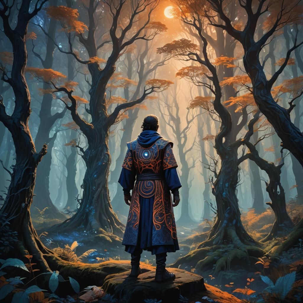 Mystical Forest Figure in Art Nouveau Style