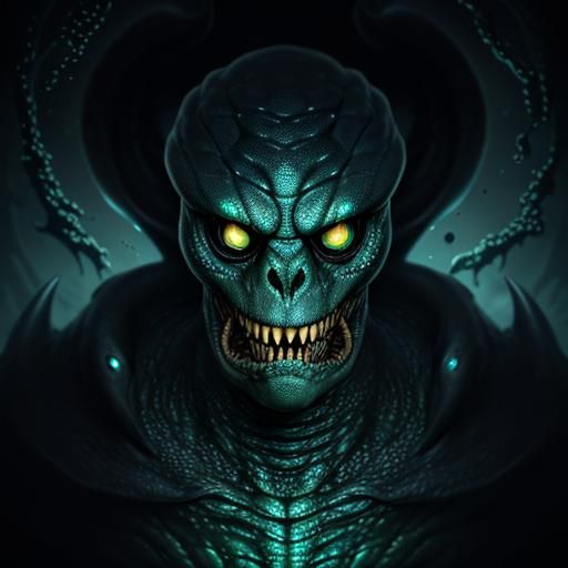 Cosmic Horror: Scuba Diver and Reptilian Abomination