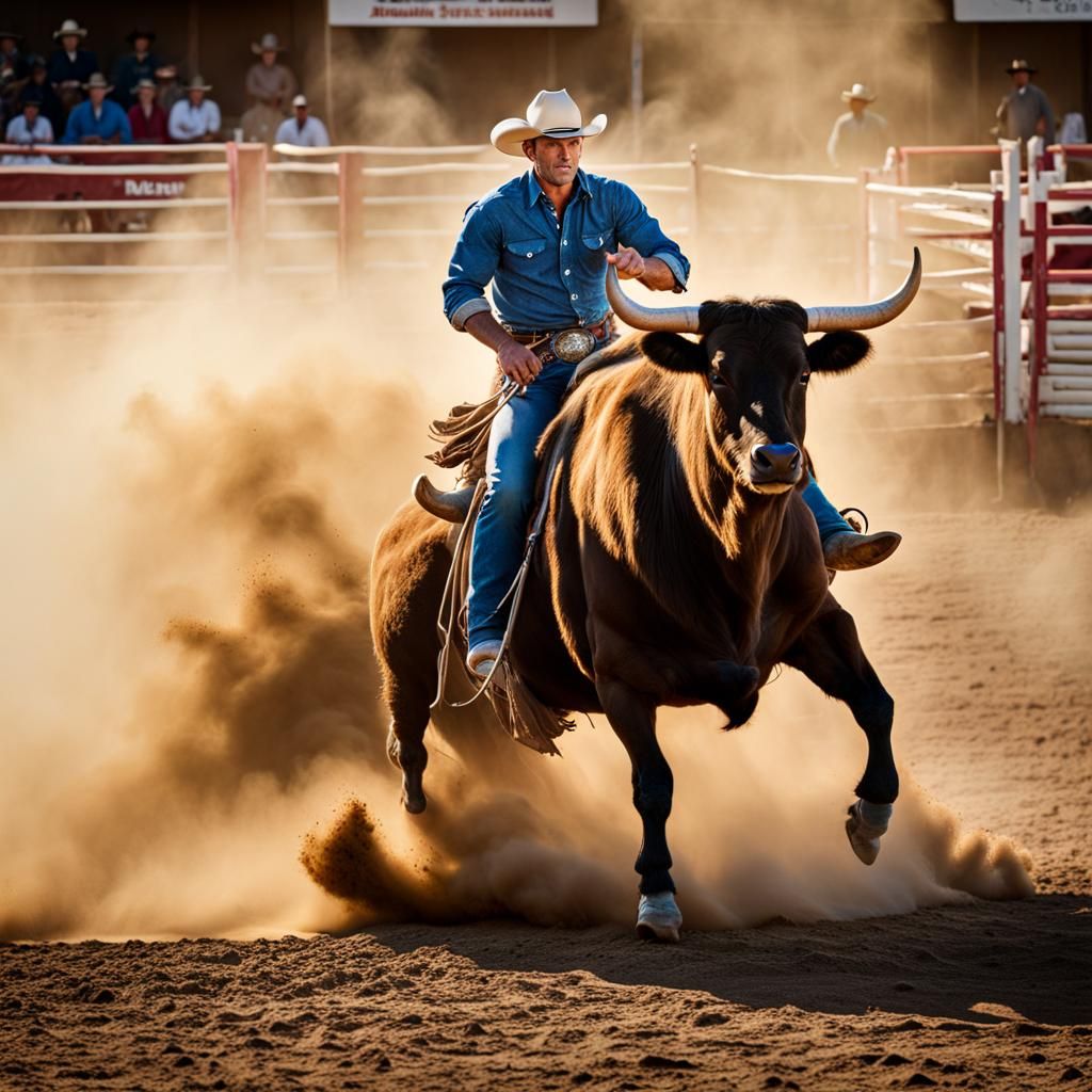 Cowboy Rides Bull: Vivid HDR Close-Up Portrait