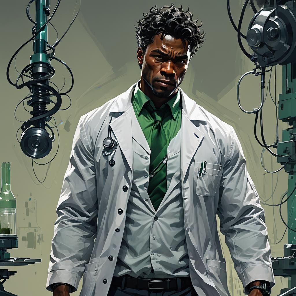 A black Dr. Bruce Banner inspired, black male, tone muscles,...