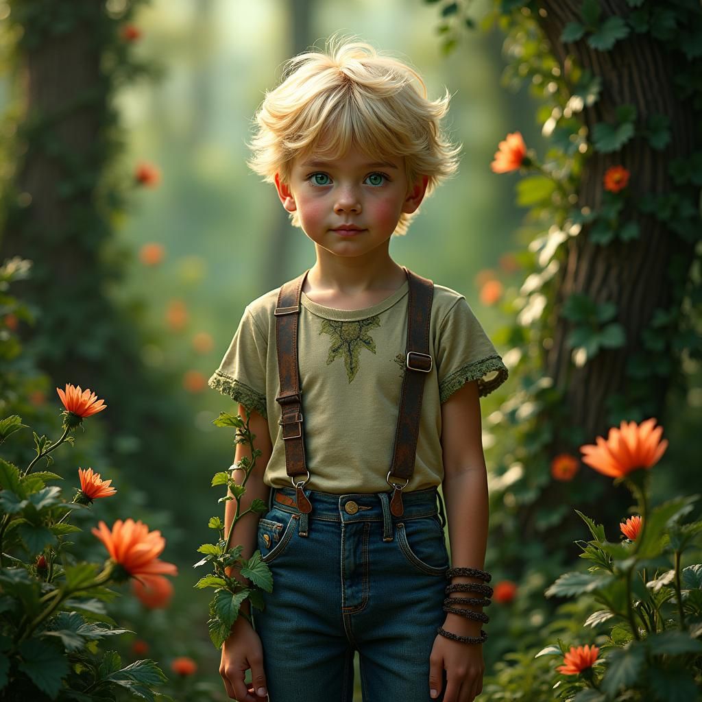 Boy with Plant Powers in Fantasy Landscape