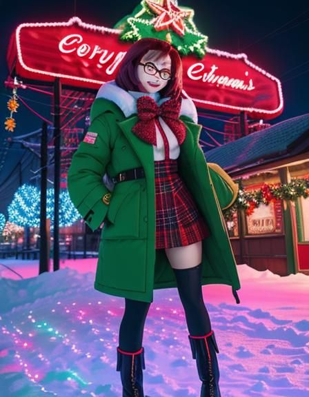 Festive Anime Girl in Snowy Christmas Scene