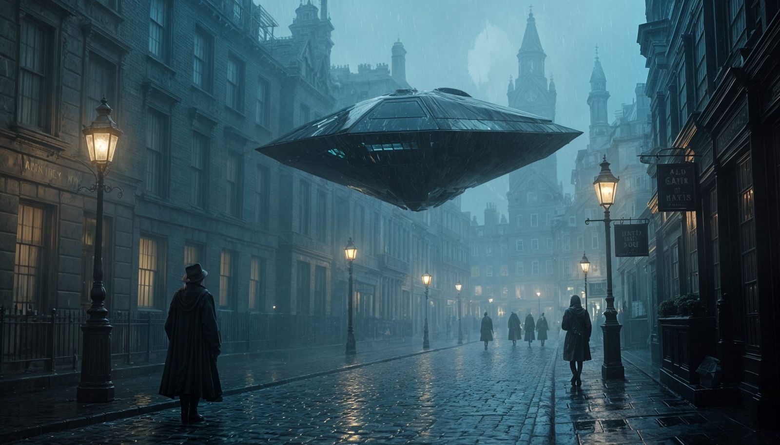 Alien Scout Ship Over Victorian London in Cinematic Style