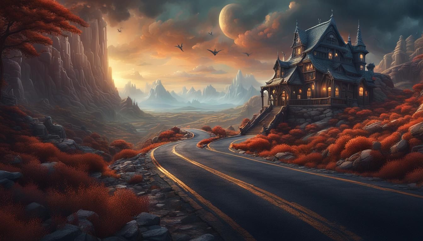 Fantastical Matte Painting with Intricate Detail in Deep Col...