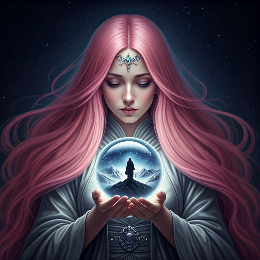 Mystical Witch with Crystal Orb, Fantasy Art