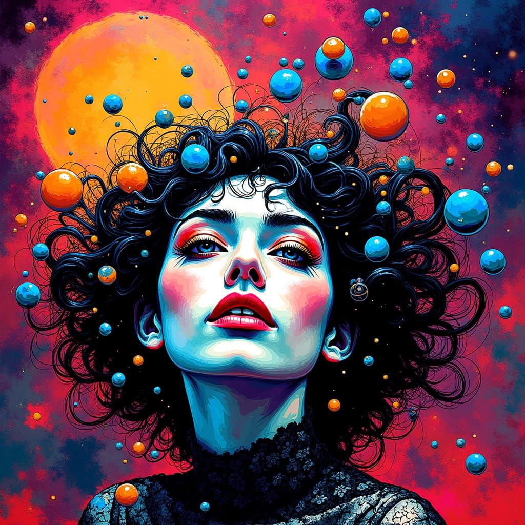 Celestial Woman in Surreal Pop Art Style