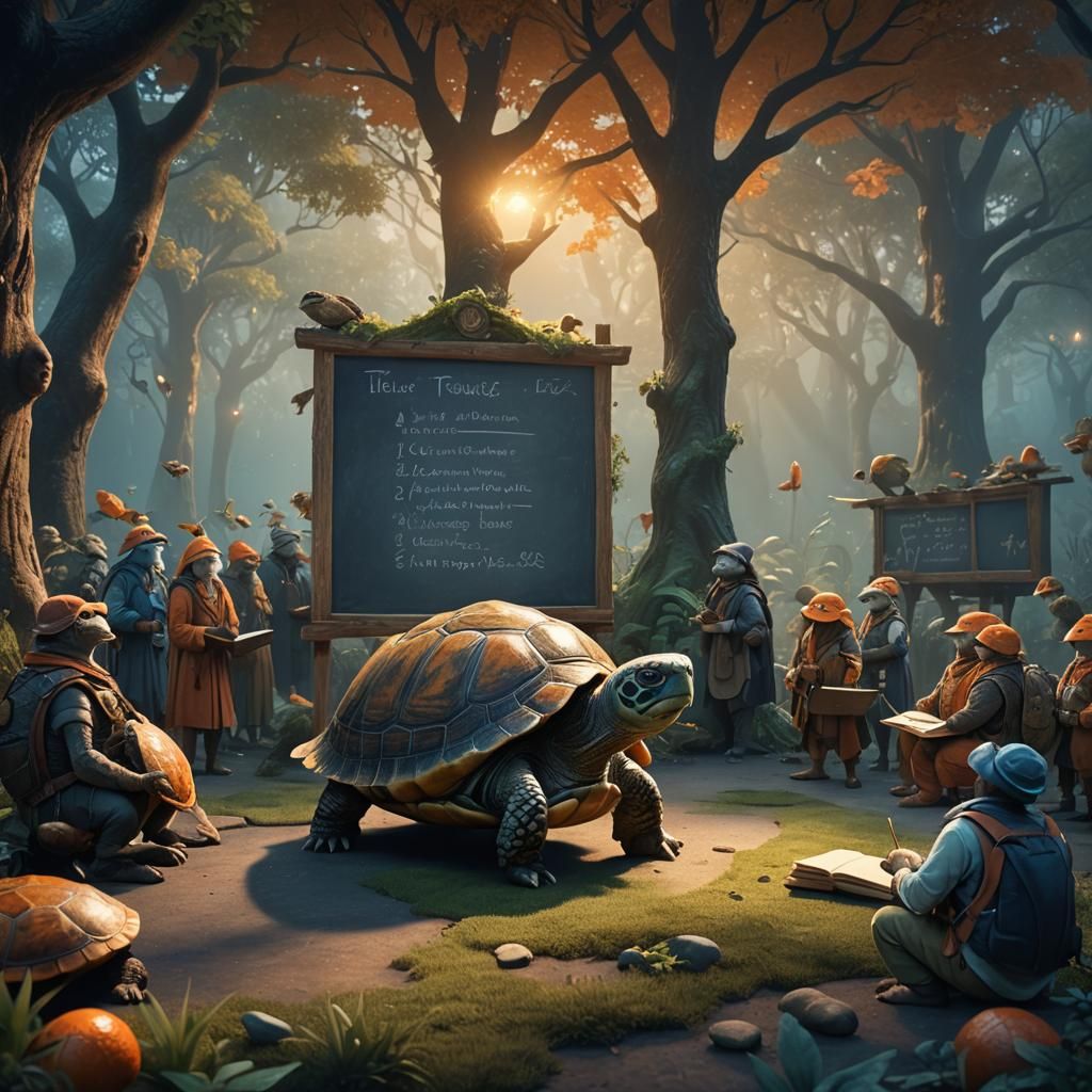 Wise Turtle Teaches Animal Class in Forest