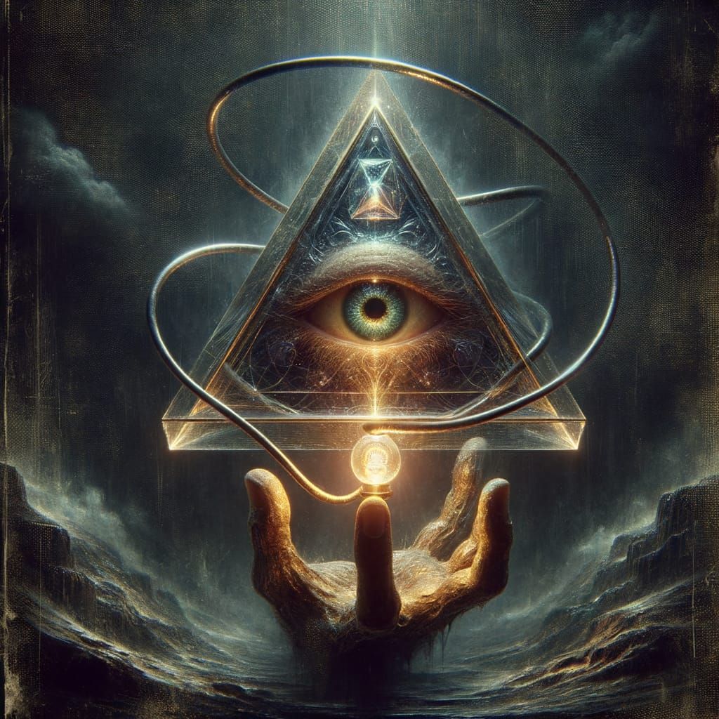 Dark Fantasy Oil Painting with Glowing Glass Orb and Mysteri...