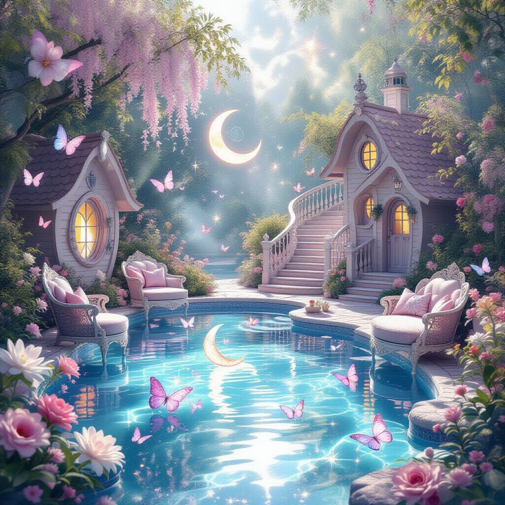 Whimsical Quantum Garden with Surreal Floating Objects