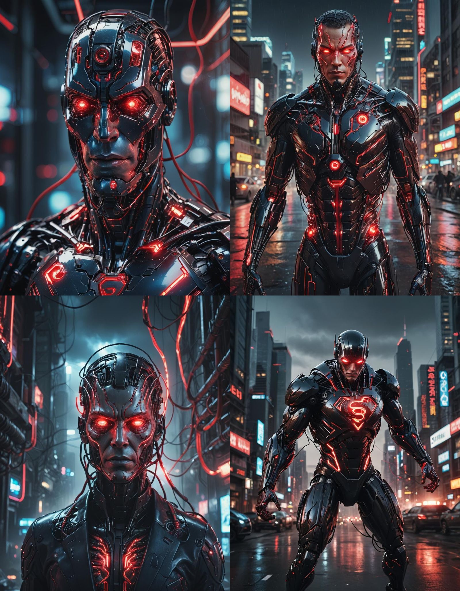 Hyperdetailed Cyborg Superhero in Black and Red Suit