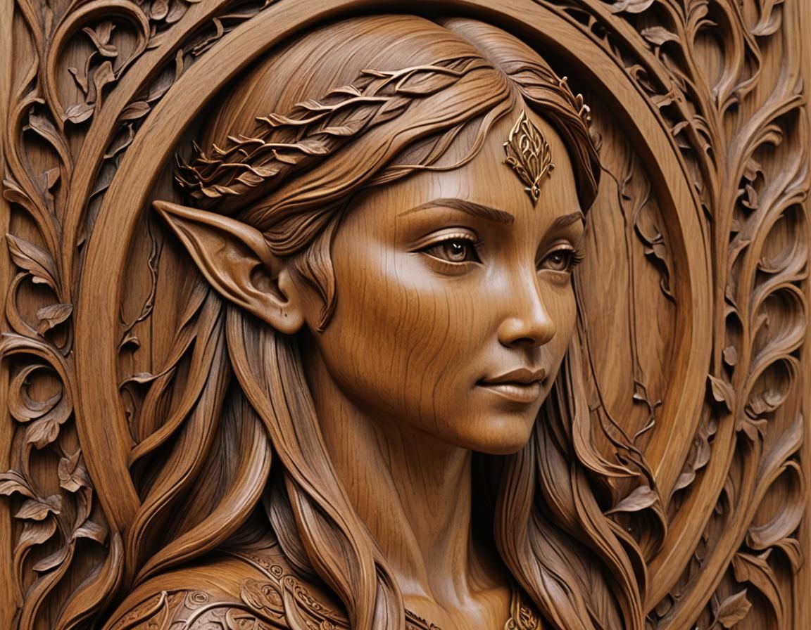 Lady Galadriel Teak Wood Relief Carving