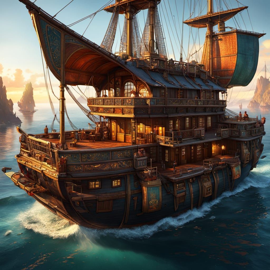 Ethereal Nomadic Vessels Ride the Golden Hour Tides