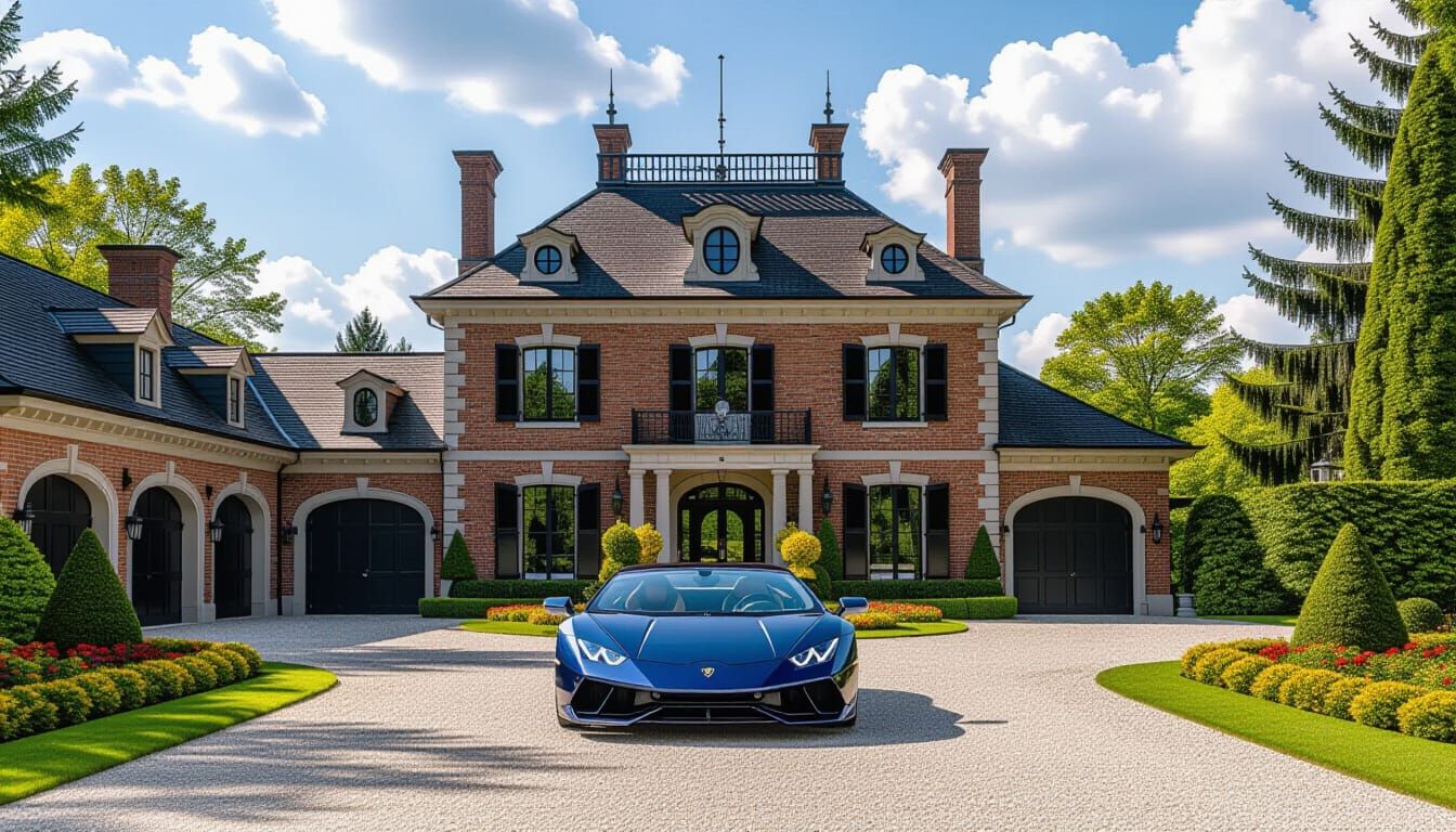 Victorian Chateau with Lamborghini in Summer
