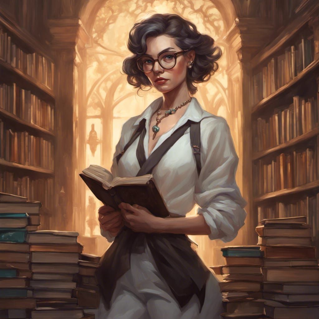 Charming Librarian Portrait in Digital Art Style