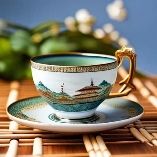 Teacup with Japanese Scene Decoration
