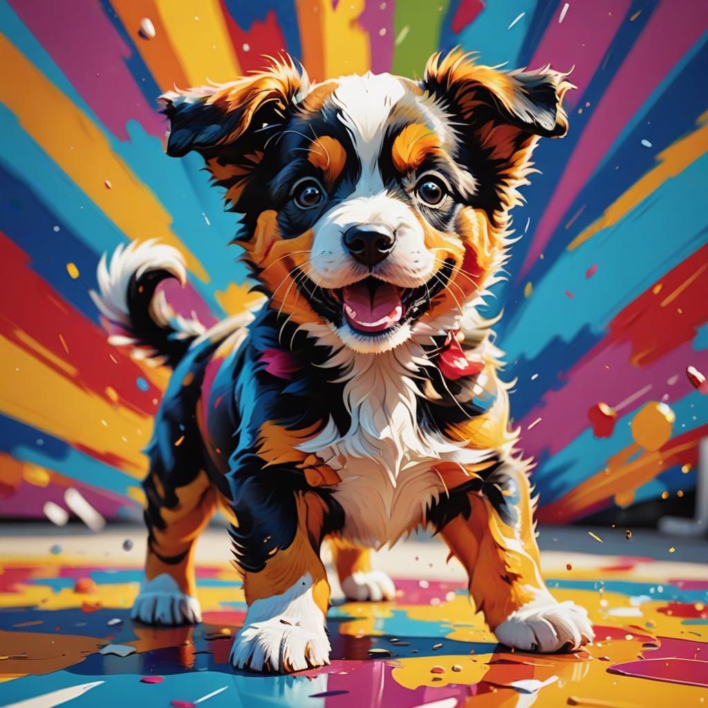 Vibrant Digital Art of a Happy Puppy in Motion