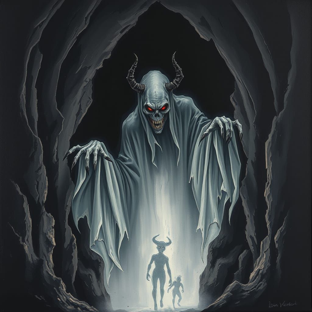 Ethereal Demon Ghost Rises from Crypt in Gothic Horror