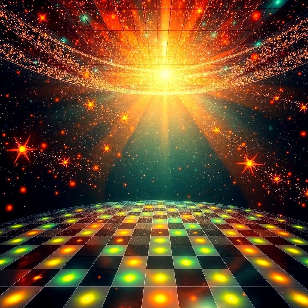 Vibrant Space Disco Floor in Glowing Checkered Pattern