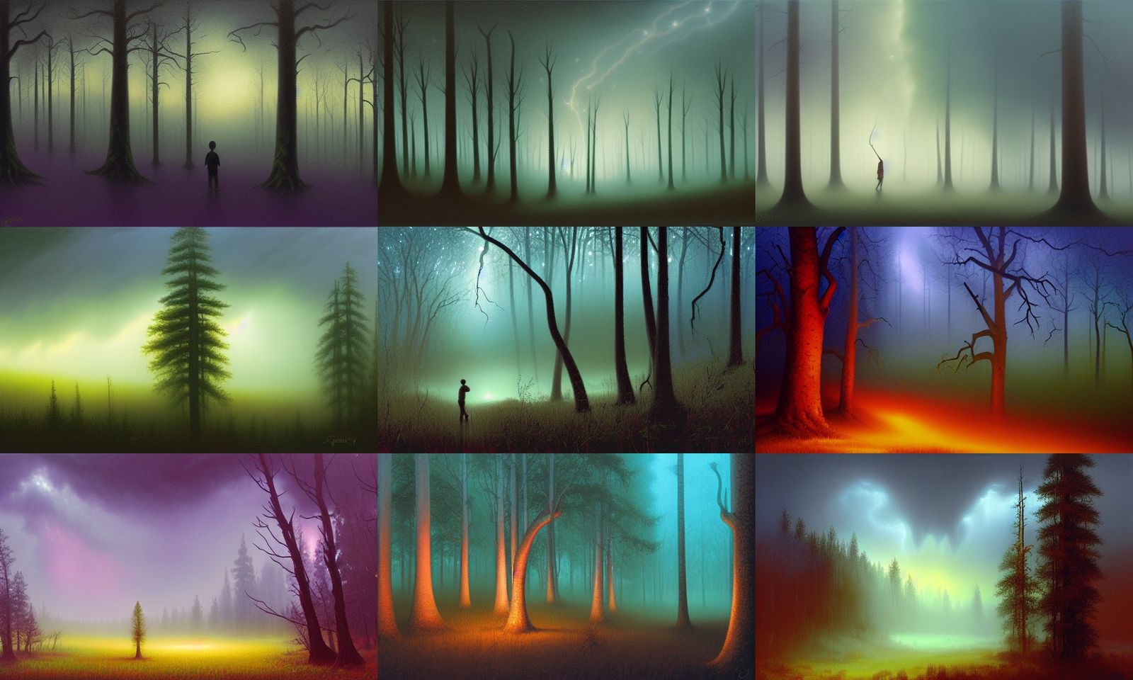 Melancholy Boy in Depression Forest Oil Painting