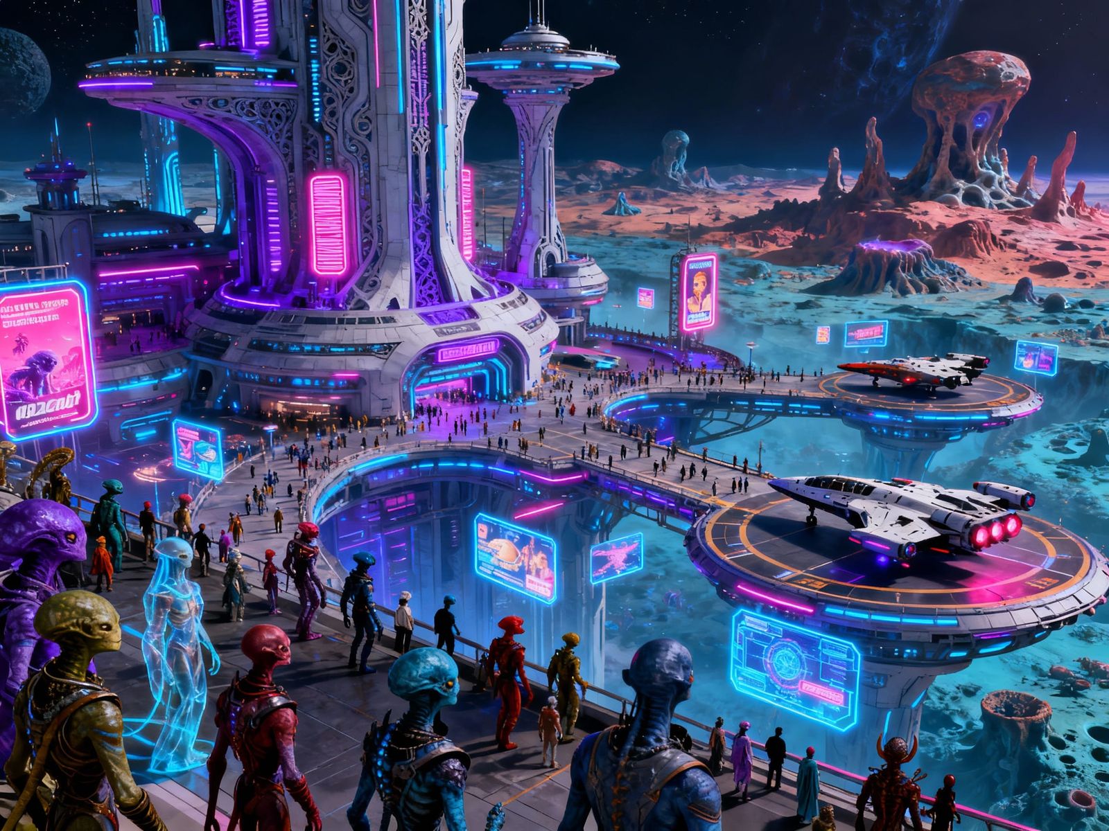 Maximalist Alien Spaceport on Distant World