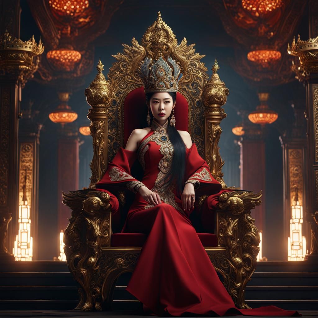 Korean Mafia Queen on Throne: Detailed Concept Art