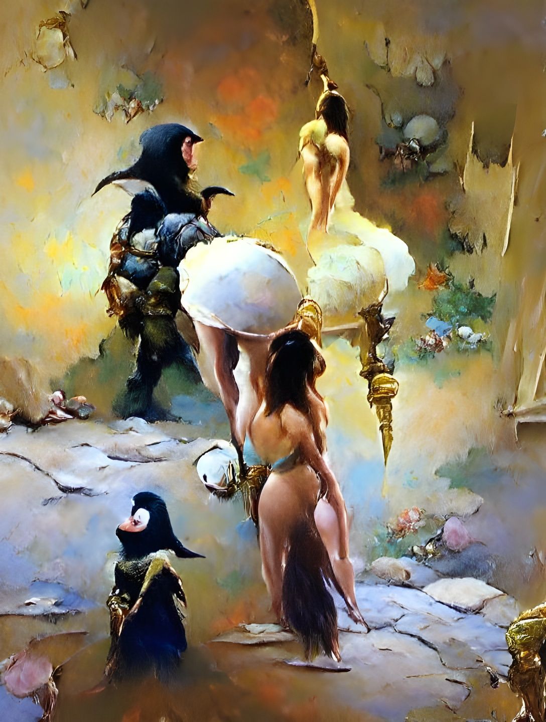 Woman in Hallway: A Frank Frazetta Inspired Painting