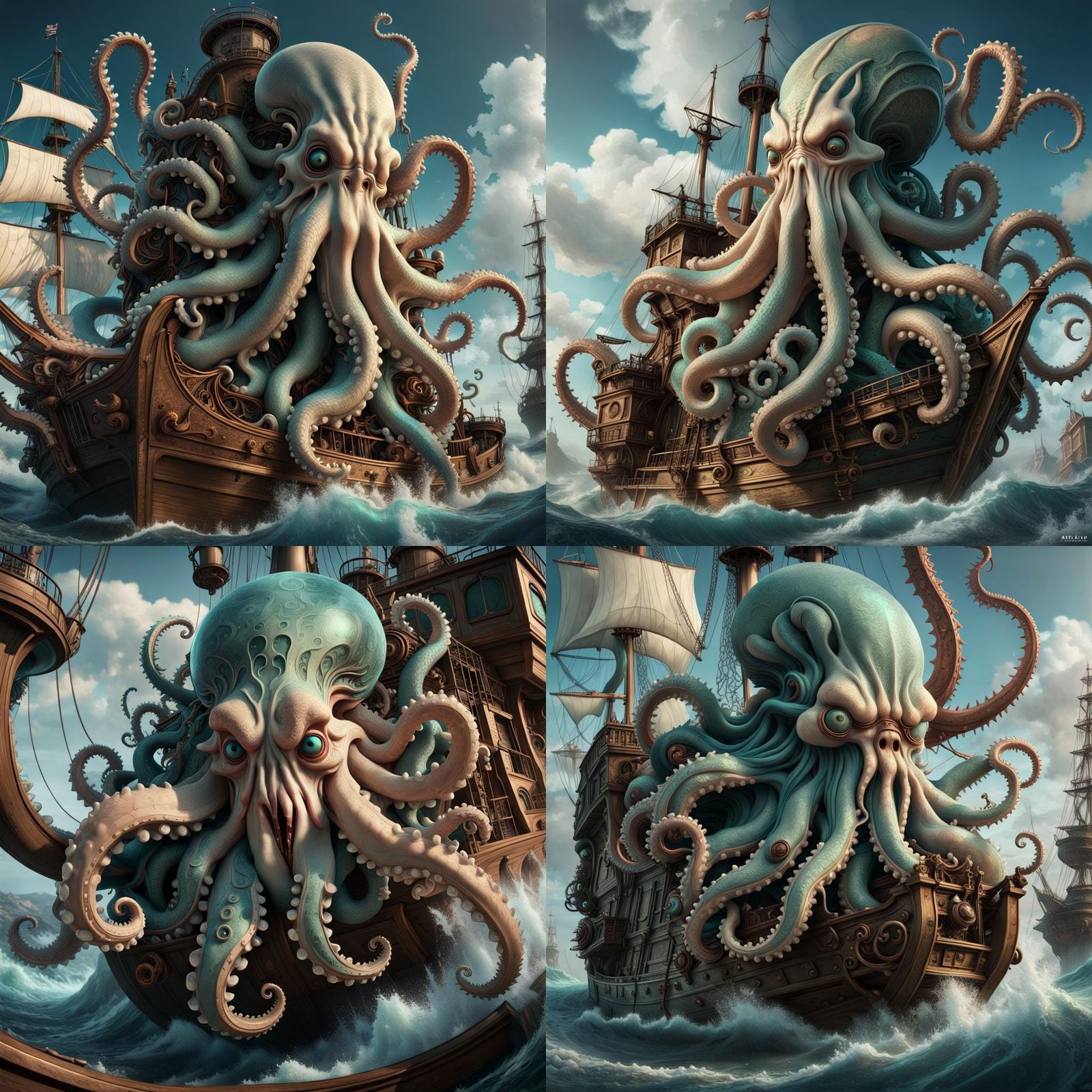Hyperrealistic Kraken in Dynamic Lighting, Fantasy Art