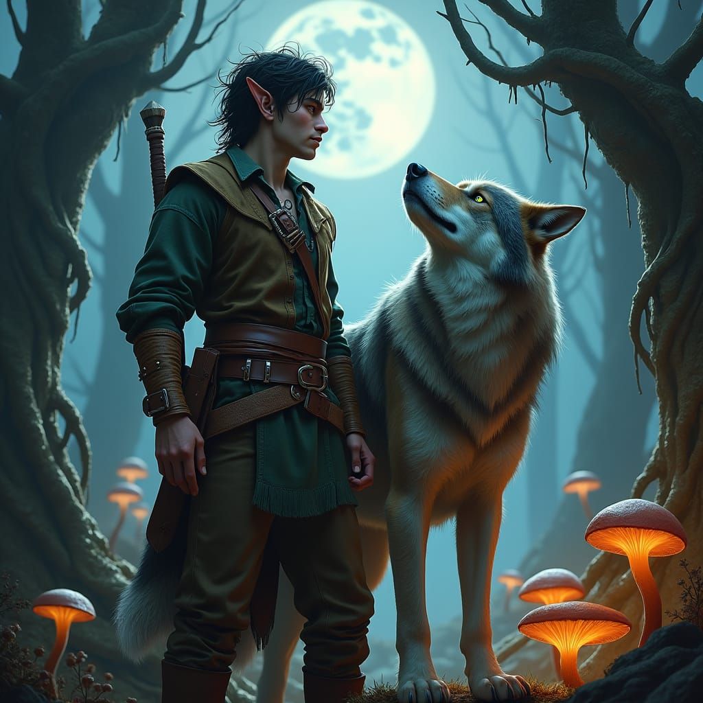 Wood Elf Ranger and Wolf Companion