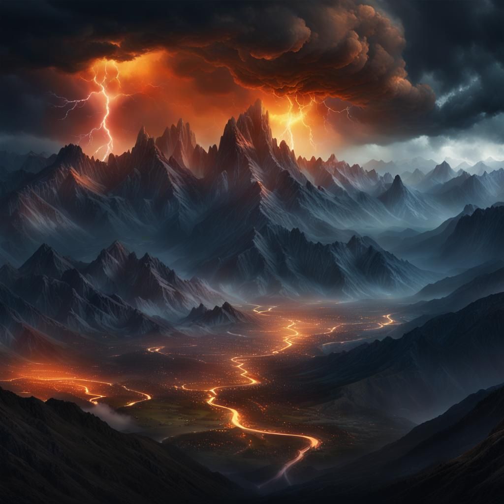 Dramatic Storm Clouds over Mountain Valley