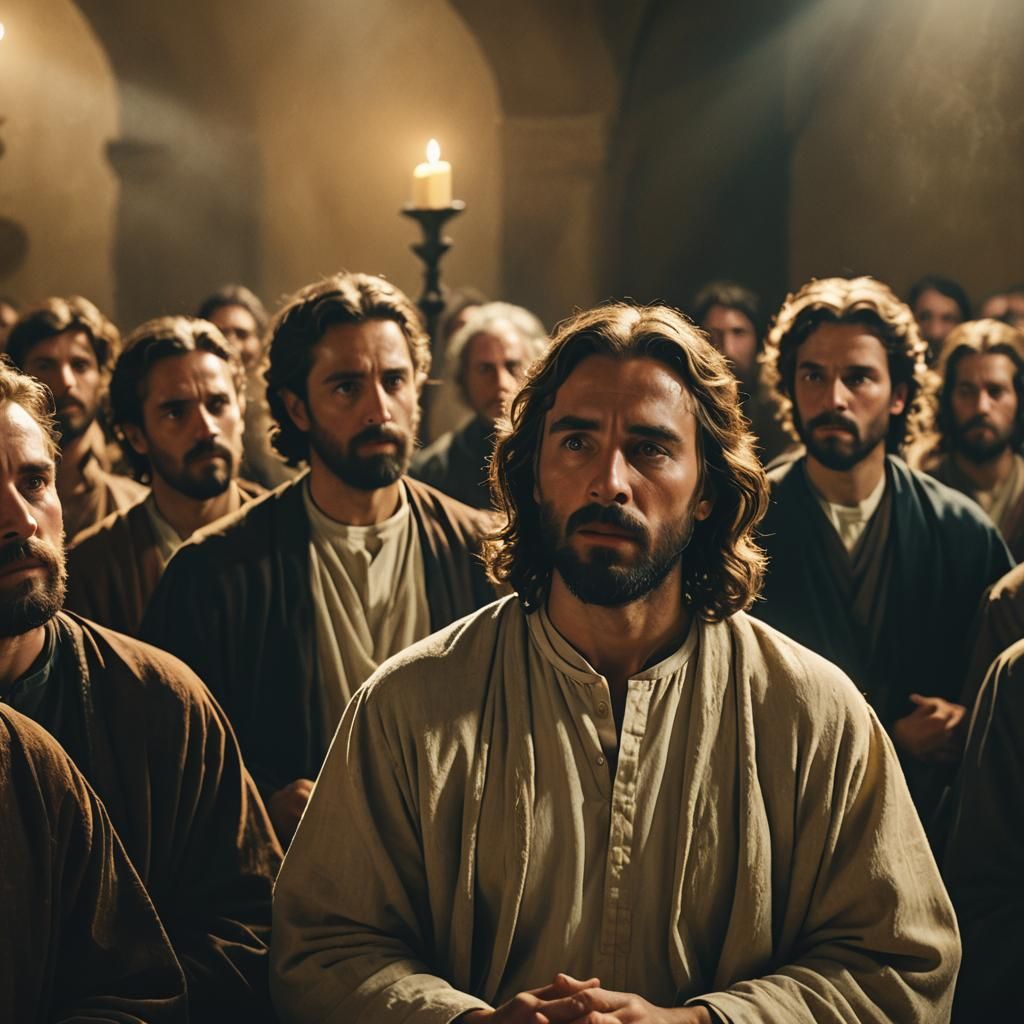Jesus Teaching Disciples in Upper Room: Cinematic Still