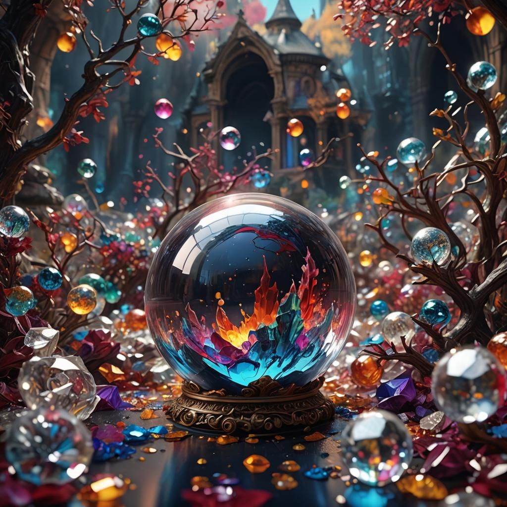 Vibrant Glass Crystal Ball in Detailed Matte Painting
