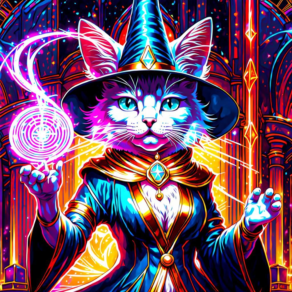 Feline Wizard Cat Summons Electric Energy